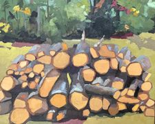 Painting of a wood pile by Nancy McCarthy