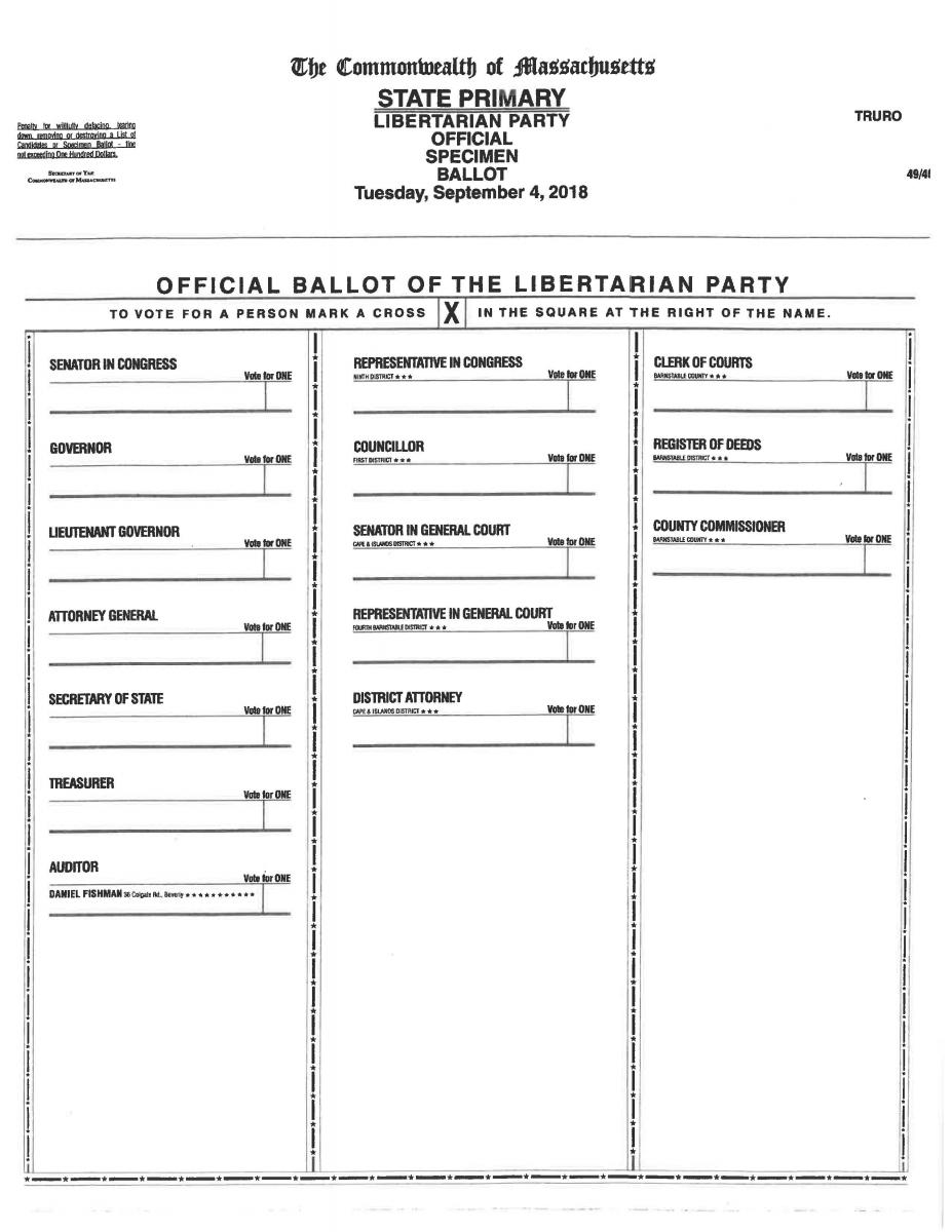 State Primary Official Specimen Ballots for voting on 9.4.18 