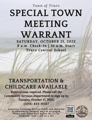 A picture of the cover of the 2023 Special Town Meeting Warrant. Click to view Warrant
