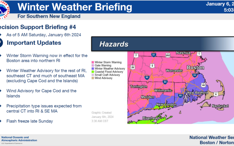 An image from the NWS of the Winter Weather Briefing for Southern New England